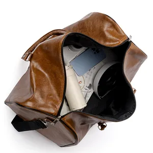 Оптовая продажа, вместительные Кожаные Спортивные Сумки из искусственной кожи в стиле ретро, индивидуальные повседневные сумки для отдыха, сумка на плечо для выходных, дорожная сумка