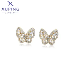 X000704333 xuping jewelry fashion elegant daily luxury steady gift wholesale flat butterfly while stone 14K gold color earring