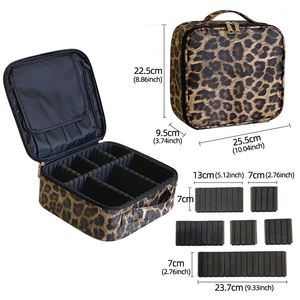 Sac de maquillage neuf de l'usine BSCI, grande capacité, réglable, en nylon PU léopard, imperméable, sac de rangement cosmétique de voyage - Product Image 4