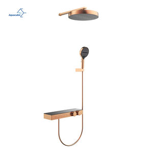 Cabezal de ducha de lluvia de baño completo montado en la pared de lujo, cabezal de termostato dorado, juego de ducha de baño de lluvia de Piano con grifo mezclador - Product Image 1