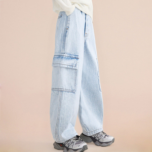 <span class=keywords><strong>Jeans</strong></span> Cargo a Gamba Larga per Ragazze, Pantaloni in Denim Morbido con Vita Elastica, Stile Vintage Casual per Bambini e Adolescenti - Product Image 6