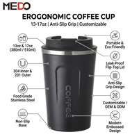 Gobelets isothermes à double paroi en acier inoxydable avec logo personnalisé, 380 ml et 510 ml, revêtement poudré, pour voiture, randonnée, café