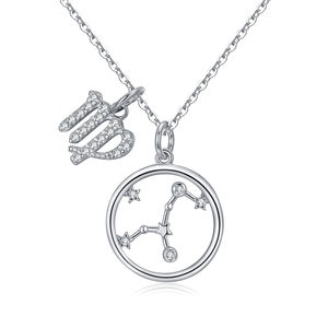 Collar de Plata de Ley S925 Simple y Elegante con Signo del Zodiaco y Número, Libra - Product Image 2