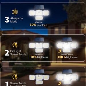 Lampe murale solaire à 4 têtes rotatives, étanche, à détection de mouvement, pour extérieur, cour et rue - Product Image 1