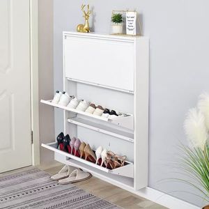 Contemporary Metal <b>Shoe</b> Storage <b>Cabinet</b> Space-Saving <b>Wall</b> <b>Mounted</b> Durable Narrow Storage Shelves for Home Use Living Room - Product Image 4