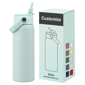 Custom Logo Outdoor 24oz Stainless Steel Water Bottle One Hand Push Straw Lid Dustproof Detachable <b>Insulated</b> Vacuum <b>Flask</b> - Product Image 1