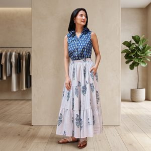 Modern Style Woven Floral Print Boho Knee-Length <b>Dress</b> Short Sleeve A-Line <b>Elastic</b> Waist Cotton Bamboo Fiber Regular All Seasons - Product Image 3