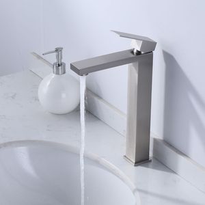 Single Handle Tall Bathroom Basin Faucet with Pop up Drain and Supply Lines, <b>Brushed</b> Nickel Basin Sink Faucet - Product Image 2
