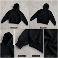 Sudadera Oversize Lisa OEM para Hombre, de Algodón, Estilo Atlético, Corte Cuadrado, Alta Calidad, Tejido Personalizado con Capa de Aire, Noir Vierge
