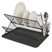 Égouttoir à vaisselle pliable en acier à 2 niveaux pour comptoir de cuisine, support de rangement pour bols et assiettes