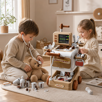 Kit de Docteur pour Enfants 47 Pièces, Chariot Médical Jouet, Ensemble de Jeu d'Imitation Dentiste Infirmière, avec Son et Lumière, Moniteur, Station Éducative sur Roulettes