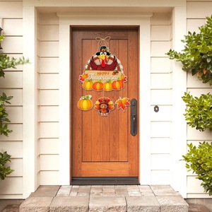 Decorazione per Porta 'Buon Ringraziamento', Insegna Autunnale con Tacchino e Zucca, Cartello di Benvenuto da Appendere, Decorazione Murale 'Ringraziante, Benedetto' - Product Image 4