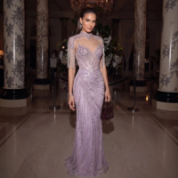 Robe de soirée sirène de luxe Lsz184 avec franges, col haut, perles de cristal, robes de cérémonie pour femmes pour mariage, Jancember