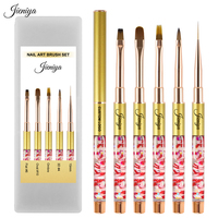 Lot de pinceaux de luxe pour nail art avec manche métallique ovale ciselé, pinceaux plats pour outils professionnels de manucure, marque privée