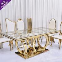 Tables de salle à manger rectangulaires modernes de luxe avec pieds dorés, ensemble de tables en verre, tables en acier inoxydable pour événements, décorations de mariage et de banquets