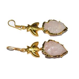 Wholesaler Semi-Precious Stone Crafts Rose Quartz Real Touch Electroplated Arrowhead <b>Earrings</b> Fashion Jewelry Feng Shui Stones - Product Image 1