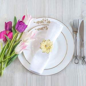 Serviettes en tissu de luxe avec anneau métallique motif floral pour mariage, fête, décoration de table, porte-serviettes, ustensiles de cuisine - Product Image 3