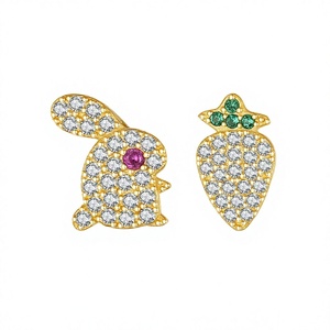 925 Sterling <b>Silver</b> Rabbit Carrot Stud Earrings Gold Plated -Zircon Animal Jewelry for Women Gift Party - Product Image 4