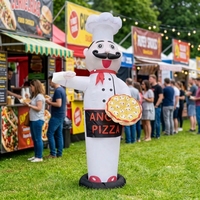 Danseur publicitaire gonflable Chef Pizza avec souffleur et base, logo personnalisé, costume blanc pour une promotion extérieure accrocheuse