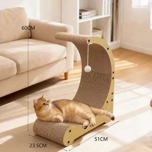 Griffoir pour chat en forme de lune, en carton ondulé durable, lit pour chat 2 en 1 avec boule suspendue amusante pour l'entretien des griffes et le sommeil - Product Image 2