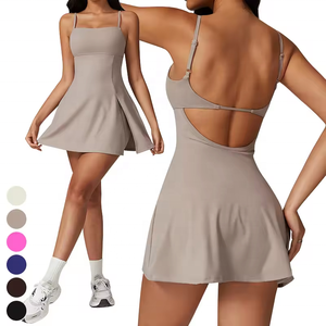 Respirant Séchage Rapide Bretelles Réglables Dos Nu Short De Sport 2 En 1 Yoga Barboteuse Logo Personnalisé Femmes Porter Golf Jupe Robe De Tennis - Product Image 4