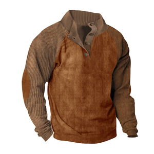 メンズ コーデュロイシャツ ラペルカラー プルオーバー モックネック 長袖 肘当て付き セーター ポロシャツ スウェットシャツ - Product Image 6