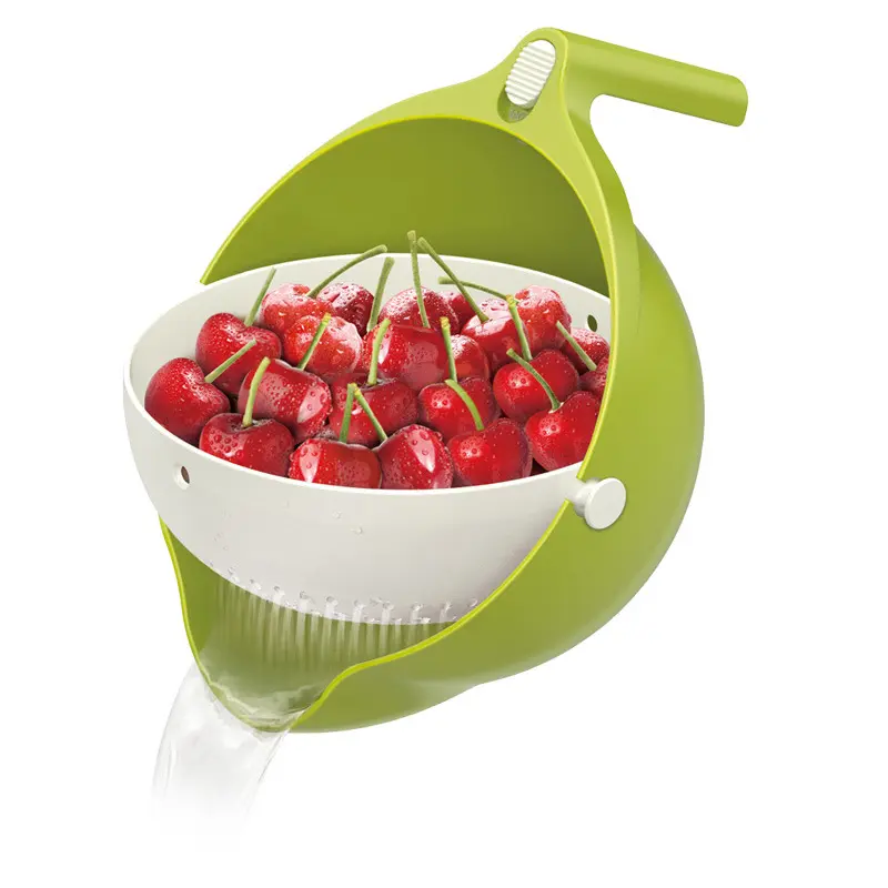果物や野菜を洗うためのハンドル付きキッチン360度回転プラスチックザルとボウル