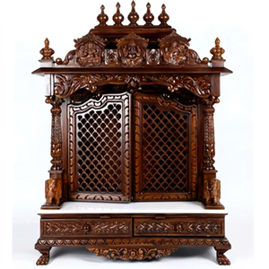 Traditional Carved Hindu Pooja Mandir with Doors South Indian Mandir for Home Puja Temple with Gopuram and Mata ji Carving USA - Product Image 1