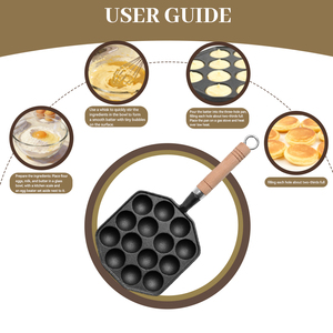 Moule à crêpes japonais à 14 trous, pré-culotté, antiadhésif, en fonte, <span class=keywords><strong>pour</strong></span> takoyaki (poulpe) - Product Image 4