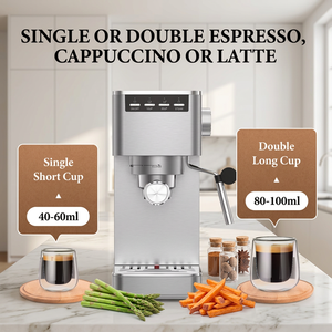 Cafetera Espresso Semiautomática de Acero Inoxidable, 15 Bares, 1300W, con Función de Vapor para Uso Doméstico - Product Image 1