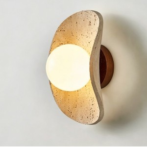 Lampe murale vintage en travertin naturel 25 cm, style Wabi Sabi, pour chambre à coucher ou salon - Product Image 1