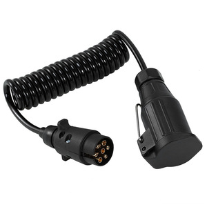 7 Pin Spiral Trailer <b>Plug</b> Connector Black Coiled Cable For RV <b>Adapter</b> EA1734 - Product Image 1