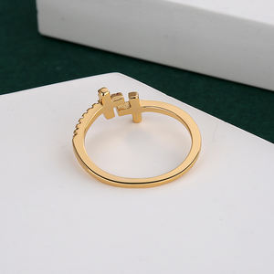 ファッションシンプルな宗教的なクロスオープンリングカラフルなジルコン男性女性クリスチャンジュエリーゴールドメッキリング - Product Image 4