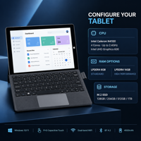 Tablet Windows 2-in-1 10,5 Inci Celeron N4100 1920x1280 IPS 8GB M.2 SSD USB 3.0 Tipe-C BT untuk Penggunaan Kantor 30W Staff