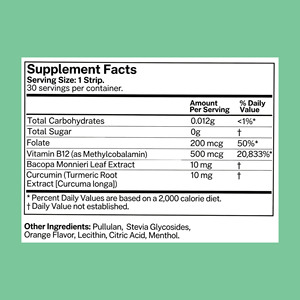 Bandes orales de vitamine B12 de qualité industrielle avec extrait de feuille de Bacopa Monnieri favorisant la santé cognitive – Bandes orales de vitamine B12 - Product Image 2
