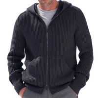 Pull à capuche en tricot pour homme, cardigan à manches longues, gris/fibre acrylique, vert militaire/bleu, style jeune, vêtements d'automne et d'hiver