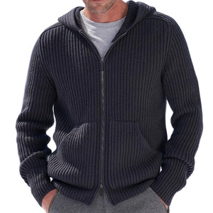 Suéter con Capucha de Punto para Hombre, Cárdigan de Manga Larga, Gris, Fibra Acrílica, Estilo Juvenil, Otoño Invierno, Tallas M L XL 2XL - Product Image 5