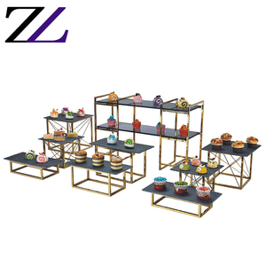 Thép Không Gỉ Cupcake Riser Vuông Vàng Kim Loại Hiển Thị Đứng Bánh Trường Hợp Pastry Thực Phẩm Tráng Miệng Hiển Thị Đứng Buffet Độ Cao - Product Image 2