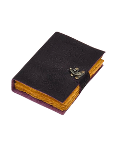 Antique Deckle Edge Leather Handmade Promotional <b>Diary</b> Creative Embossed Garden Flower Design <b>with</b> <b>Lock</b> Writings 7x5 Gift - Product Image 3