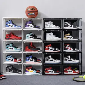 Shoe Display Box Custom Stackable Display Giant Clear Transparent Drop Front Acrylic Basketball Plastic Storage Shoe Sneaker Box With Magnet