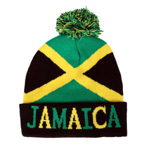 Factory Custom Jamaica <strong>Flag</strong> Pom Pom Knit Ski Beanie Hat Cap Jamaica Reggae Jacquard Knitted Winter Beanie Hat - Product Image 1