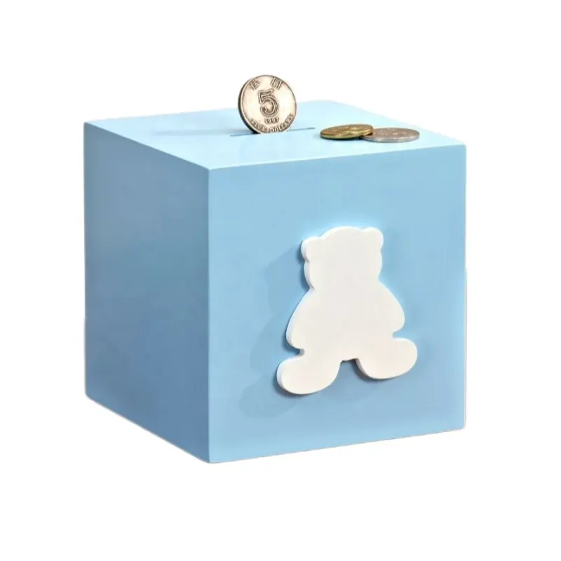 Korea Feature Boys& Girls Birthday Gift Wooden Piggy Bank Money Saving Box Cartoon Litter Bear Pattern Wooden Coin Box