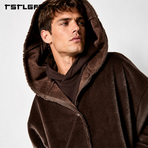 Cut And Sew Reversible Faux Fur <b>Suede</b> <b>Jacket</b> Brown Hooded Winter Oversized Double Sided Streetwear Coat Wholesale Bulk - Product Image 1
