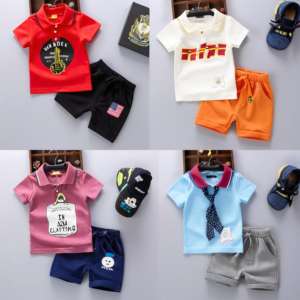 Conjuntos de Ropa de Algodón para Niños, Moda Nueva al por Mayor, Ropa de Primavera con Vestidos y Pantalones Cortos, Kits Mixtos Guangdong TZ-029 - Product Image 3