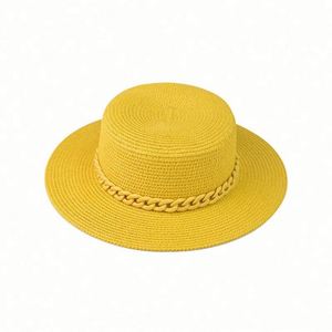 Outdoor Sun <b>Hat</b> Colorful Chain Large Brim <b>Flat</b> Cap Casual Fashion Hundred Straw <b>Hat</b> - Product Image 1