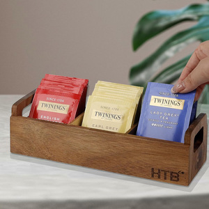 Boîte à sachets de thé en bois, organisateur de bureau multi-compartiments avec poignée pour le rangement à la maison et en cuisine - Product Image 1