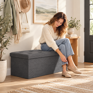 Banc de rangement pliant moderne en tissu avec housse amovible, repose-pieds pliable pour chambre, salon et maison - Vente en gros - Product Image 5