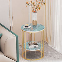 Mesa auxiliar redonda de mármol blanco de 2 niveles, mesa decorativa de café para sala de estar con estante de almacenamiento