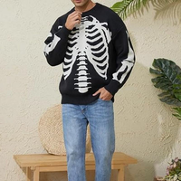 Pulls en acrylique 100% pour hommes, décontractés, d'hiver, à motif graphique surdimensionné, motif jacquard squelette, col rond, manches longues