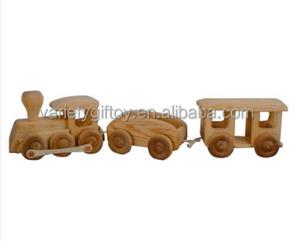 ชุดรถไฟไม้ของเล่นรถลากของเด็กรถไฟไม้สนยังไม่เสร็จ - Product Image 6